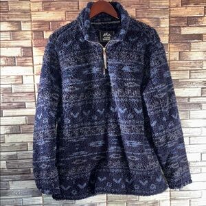Pre Owned Alpine Sherpa Blue 1/4 Zip Pullover Sweater Aztec Southwestern  Large